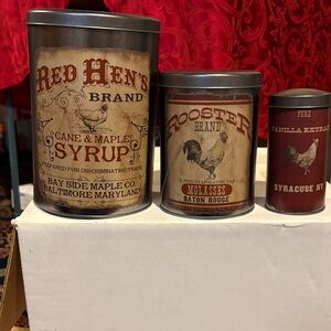 Antique looking tin canister set. Food safe.